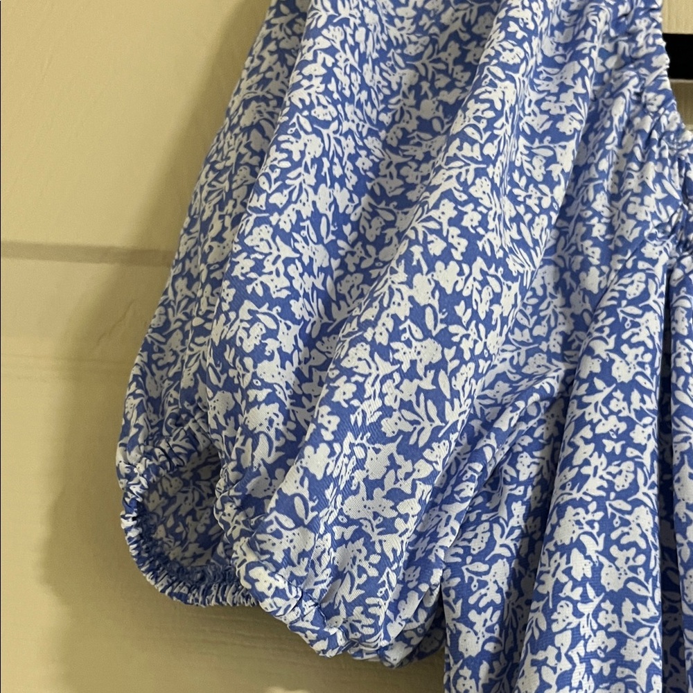Elegant Blue Floral Ruched Mini Dress CE007 - Picture 4 of 11